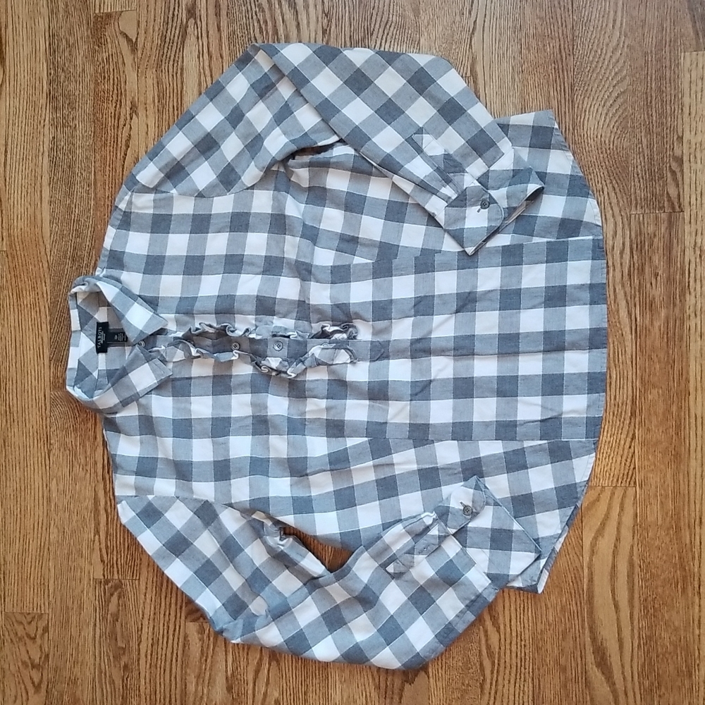 (12P) Talbots Petites Checkered Shirt Metallic Details Academia Office Workwear